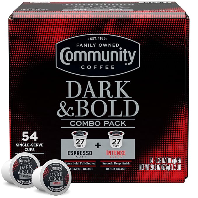 Community Coffee Dark & Bold Variety 54 Count Coffee Pods, Extra Dark Roast Compatible with Keurig 2.0 K-Cup Brewers, 54 Count (Pack of 1)