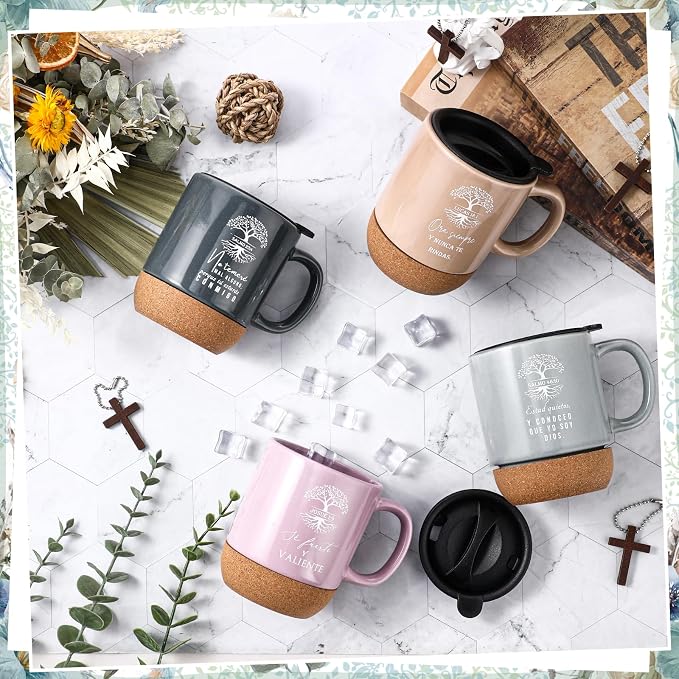 Jingmore 10 Pcs Christian Gift Bulk Religious Mugs with Bible Verse Coffee Cup 15oz for Teacher Nurse Women Men Church Member Employee Mom Dad Clergy Pastor(Spanish Tree of Life)