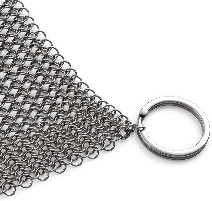 Barebones Fine Stainless Steel Cleaning Mesh Scrubber - Cast Iron Cleaner - Grill Accessories, Scrub Brush, Cast Iron Brush, Chainmail Skillet Cleaner