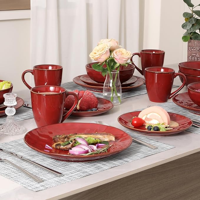vicrays Coffee Mug Set, 12 Ounce, Set of 6, Ceramic Mug for Men, Women, Unique Glazed Mugs with Handle for Coffee, Tea, Milk, Cocoa, Cereal(Cherry Red)