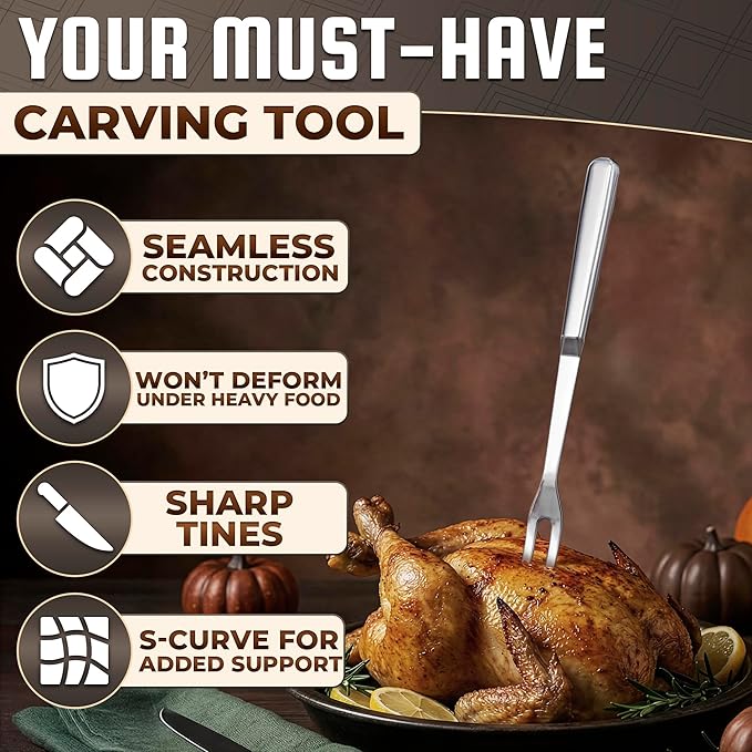 Carving Fork for Meat – 11" Stainless Steel Meat Fork Carving Tool, Ergonomic Two-Prong Utensil with Solid Metal Handle, Dishwasher Safe Construction – Heat-Resistant for Grilling, Turning & Serving