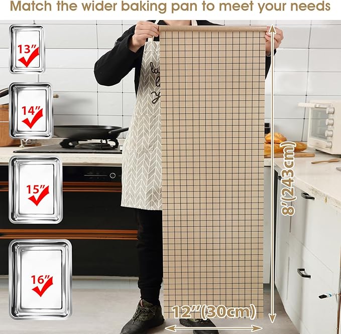 Silicone Baking Mat Roll 12IN*8FT Free Cutting, Non-Slip Pastry Mat, Non-Stick Reusable Air Fryer Liner, Oven Liners, Counter Mat, Freeze Dryer Mat, Easily Cut to Size Fit All Ovens Pans Tins Dishes