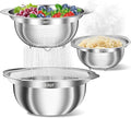 Stainless Steel Colanders with Mixing Bowl - 3.0QT & 2.0QT Strainer and Colander with Handle, 3.5QT Nesting Kitchen Bowl with Colander For Pasta, Vegetables, Fruit, Rice, 3PCS