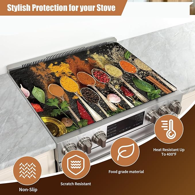 Decorative Electric Stove Top Covers, Heat Resistant Silicone Stove Cover Mat, Stove Top Protectors for Electric Flat Glass Stoves, Adds Extra Counter Space for Small Kitchens and Apartments