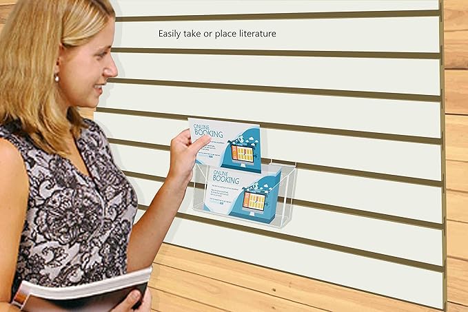 Marketing Holders 12 Pack Slatwall Postcard Holder for 7.5 Inch Wide Advertisement Materials Clear Acrylic Space Saving Literature Display Rack in Retail Stores and Offices No Assembly Required