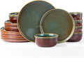 GBHOME Dinnerware Sets for 4, 12 Pieces Stoneware Plates and Bowls Sets, Scratch Resistant Dishes, Dishwasher & Microwave Safe, Reactive Glaze