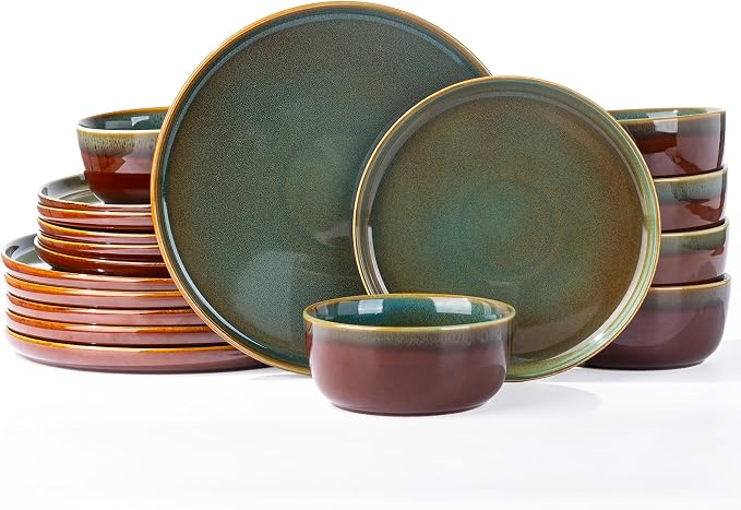 GBHOME Dinnerware Sets for 4, 12 Pieces Stoneware Plates and Bowls Sets, Scratch Resistant Dishes, Dishwasher & Microwave Safe, Reactive Glaze