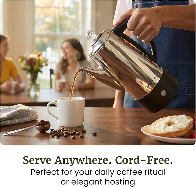Elite Gourmet 6-Cup Electric Coffee Percolator – Stainless Steel, Fast Brewing, Keep Warm with Auto Shut-Off, Clear Brew Progress Knob, Cordless Serving Base, Reusable Filter, 1000W