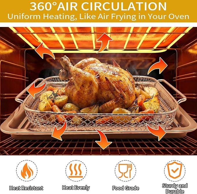 Air Fryer Accessories Set for Emeril Lagasse 26QT Extra Large, Stainless Steel Baking Pans with Nonstick Basket, 100 Parchment Papers & 2 Teflon Mats, Dishwasher safe