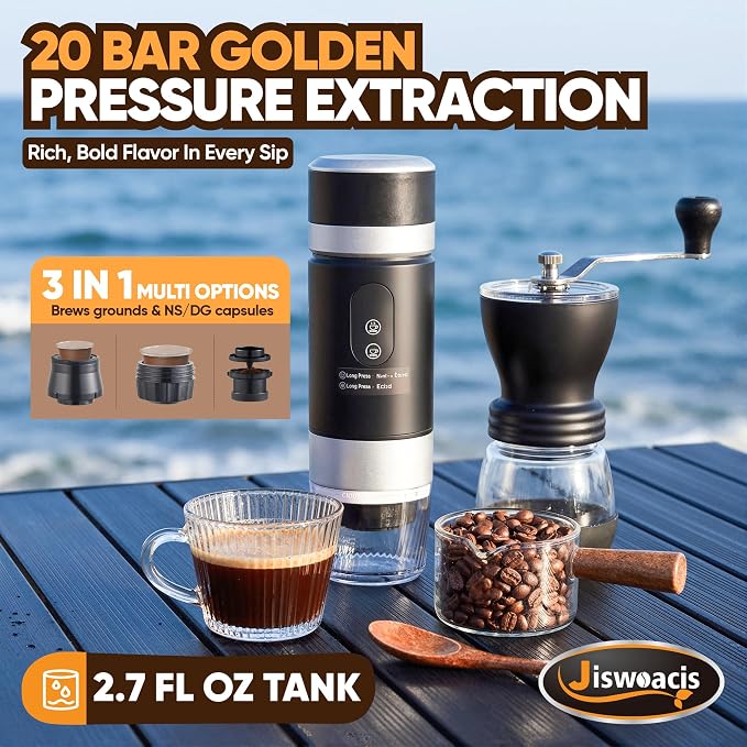 Portable Espresso Machine 20 Bar, 3-in-1 Self-Heating Mini Coffee Maker with Rechargeable Battery & USB-C, Compatible with Ground Coffee, NS & DG Capsules, Travel Coffee Maker for Car Camping Hiking