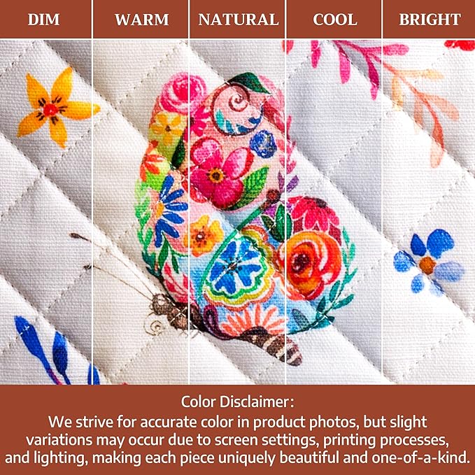 Maison d' Hermine 100% Cotton Oven Mitt & Pot Holder Set (7.5"x13" & 8"x8") Heat Resistant BBQ Cooking Gloves with Loop Baking Gifts for Mothers Day Spring/Summer (Happy Florals - High Summer)