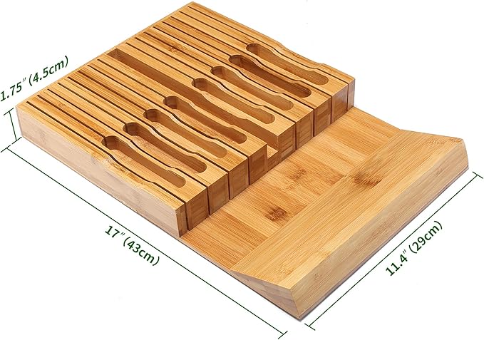 VaeFae Bamboo Silverware Drawer Organizer and Bamboo Knife Drawer Organizer Insert Bundle