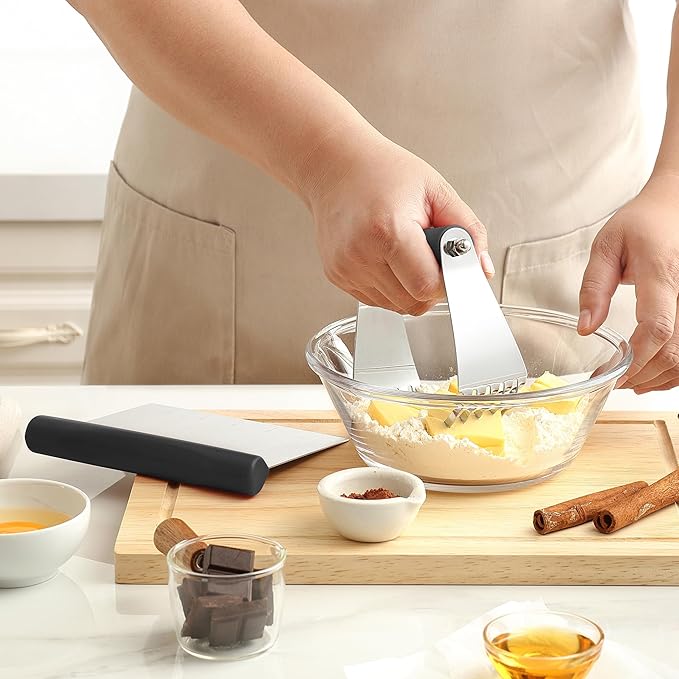 Spring Chef Magnetic Measuring Cups & Spoons Set of 15 with Leveler & Stainless Steel Dough Blender & Pastry Cutter Tool - 2 Product Bundle - Black