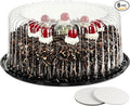 6-Pack Cake Carrier Holder Container for 10 Inch Round Cakes - Plastic Disposable Cake Containers, Take Out Storage w/Clear Dome Lids, Black Base Serving Trays, White Cake Boards, 12 x 5 Inches