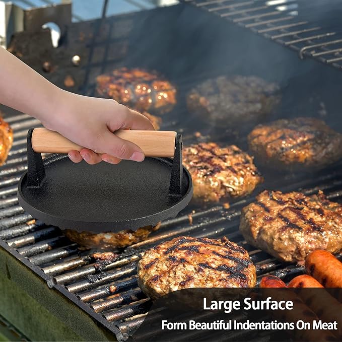 3Pcs Grill Press, Leonyo 7 Inch Round Cast Iron Burger Press, Heavy Duty Smash Burger Kit for Griddle Grill, Hamburger, Meat, Steak, Patty, Panini, Barbecue, Nonstick Pan