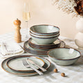 GBHOME Stoneware Dinnerware Sets for 4, 12 Pieces Rustic Earthenware Plates and Bowls Set, Handmade Reactive Glaze Ceramic Plate Sets, Chip Resistant Dishes, Microwave & Dishwasher Safe, Earthy Sage