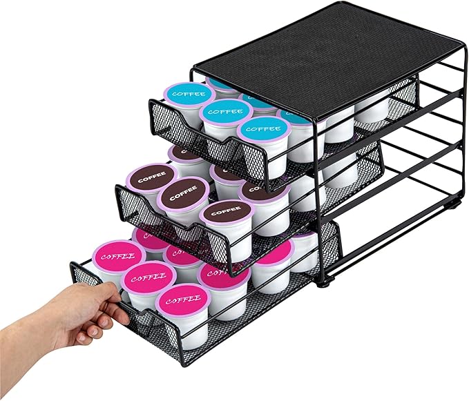 Restaurantware Restpresso 8.5 x 8.5x 7 Inch Multi-Tier Coffee Capsule Drawer 1 Heavy-Duty Pod Drawer - Holds 36 K-Cups Grip Top Iron Espresso Pod Organizer Mesh Tray Pods Not Included