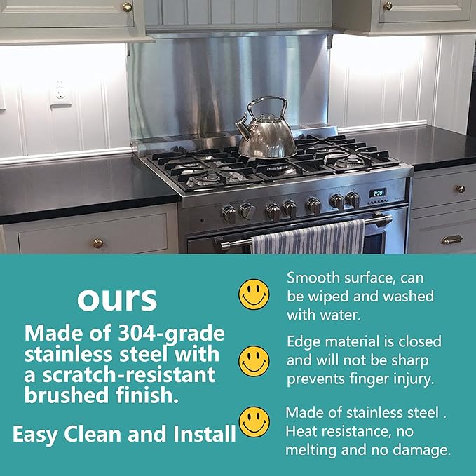 12" By 30" Stove Backsplash Splatter Guard Range Hood Back splash Wall Shield Metal Panel, Easy Clean and Install, Stainless Steel (12" x 30")