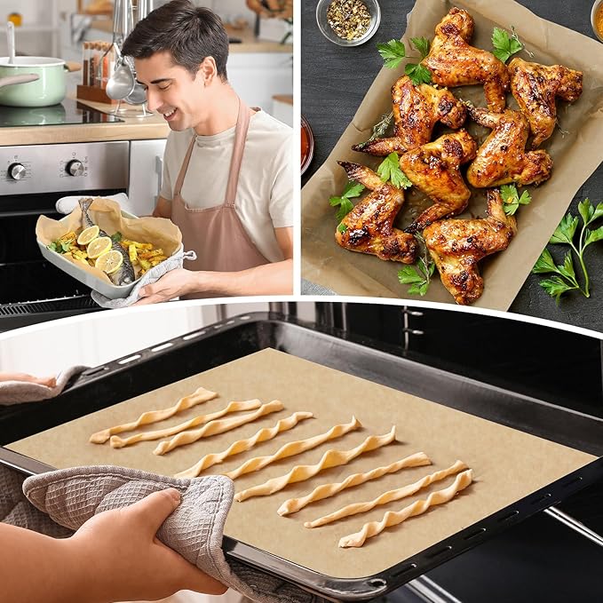 Honoson 150 Pcs Natural Unbleached Parchment Paper, 15x21 Inches Precut Non-Stick Parchment Sheets, Ideal for Baking, Cooking, Grilling, Air Fryer and Steaming (Brown)