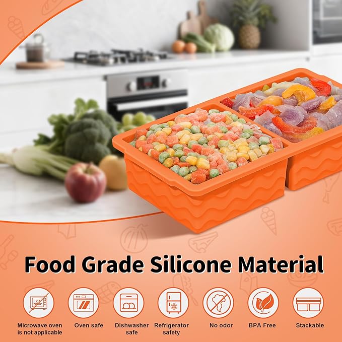 3-Pack Silicone Freezer Trays with Lid,2 Large 2-Cup(500ml)&4 Medium 1-Cup(125ml)&6 Small 1/2-Cup(75ml) Soup Freezer Container Molds,Ice Cube Tray For Meal Prep&Freezing Soup,Stews,Sauces