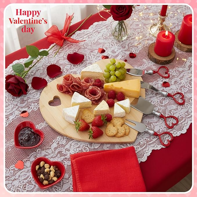 Acellegic 13 Pcs Heart Shaped Charcuterie Board Gift Set, 11 Inch Heart Cheese Board with Ceramic Bowls, Cheese Knives, Towel, Wedding Bridal Shower Engagement Gift for Bride, Newlyweds, Couples