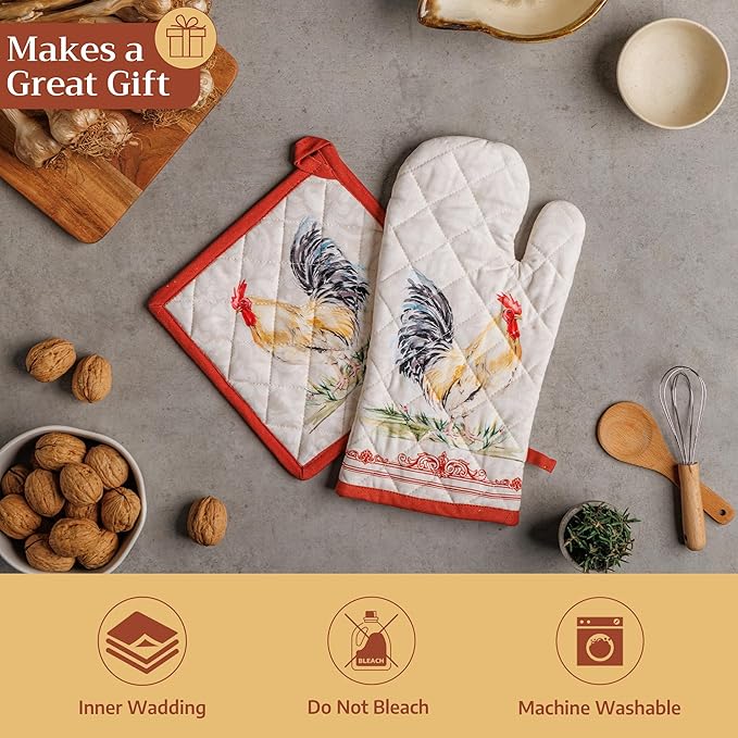 Maison d' Hermine Pot Holders 100% Cotton Heat Resistant Potholders 8" x 8" Hot Pads with Loop BBQ Cooking Baking Gifts for Mothers Day Handling Hot Pans Spring/Summer (Pack of 2, Campagne)