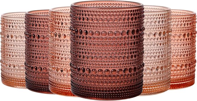 JOVGANK Venus Vintage Hobnail Drinking Glasses Set of 6, Embossed Water Tumbler 12oz, Kitchen & Bar Beaded Glass Cups, Beverage Glass Cups for Water, Beer, Juice, Housewarming Gift