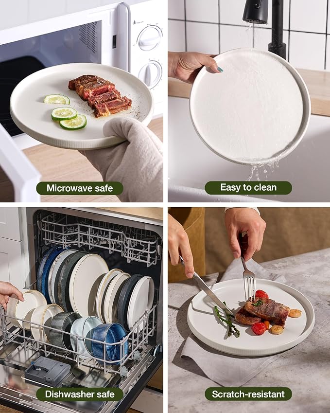Famiware Star Plates and Bowls Sets, Modern Stoneware Dinnerware Sets for 6, 18-Piece Kitchen Dish Set - Chip and Scratch Resistant, Microwave and Dishwasher Safe Tableware, Matte White