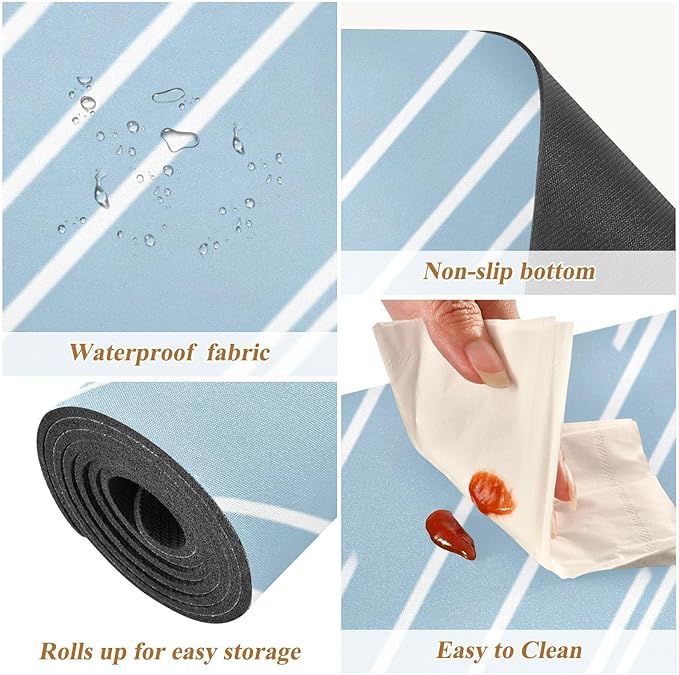 2-in-1 Table Runner Trivet for Hot Dishes Heat Resistant Hot Plate Mat Pad 39x12 Inch Waterproof Table Protector Trivets for Countertop Blue Minimalist Lines