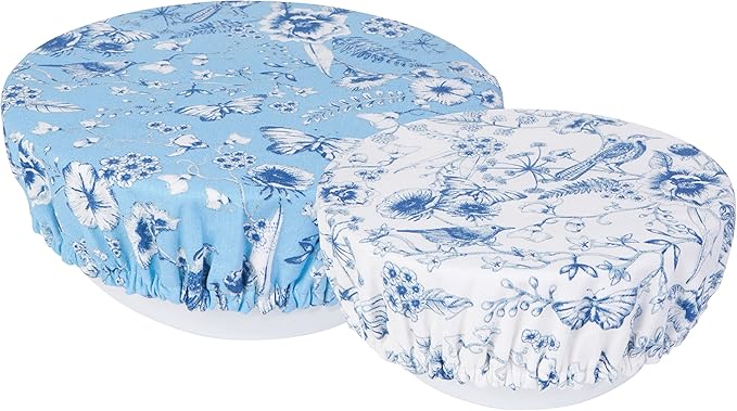 Now Designs Juliette Save It Reusable Cotton Bowl Covers 7.5 and 9.25 inch, Set of 2