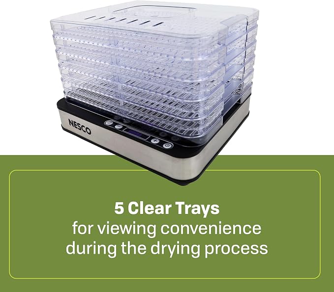 NESCO FD-5TC Snackmaster Food Dehydrator – 5 BPA-Free Trays, Adjustable Temp Control, Compact Design for Jerky, Fruit, Herbs, Pet Treats, 420W