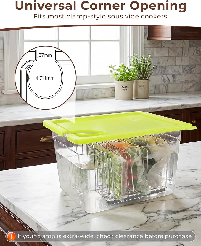 EVERIE 12Qt Sous Vide Container Set w/Collapsible Lid + Lock-In Divider Rack (RACK04) – Keeps Bags Separated & Submerged, Fits Most Clamp-Style Circulators
