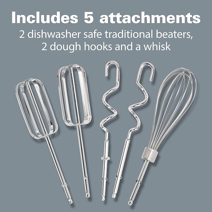Hamilton Beach 6-Speed Electric Hand Mixer with Whisk,Traditional Beaters,Dough Hooks,Snap-On Storage Case,275 Watts,Red,(Pack of 2)