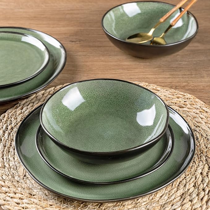 AmorArc Ceramic Dinnerware Sets,Handmade Reactive Glaze Stoneware Plates and Bowls Sets,Highly Scratch Resistant | Dishwasher & Microwave Safe Dishes Set,Service for 4 (12pc)