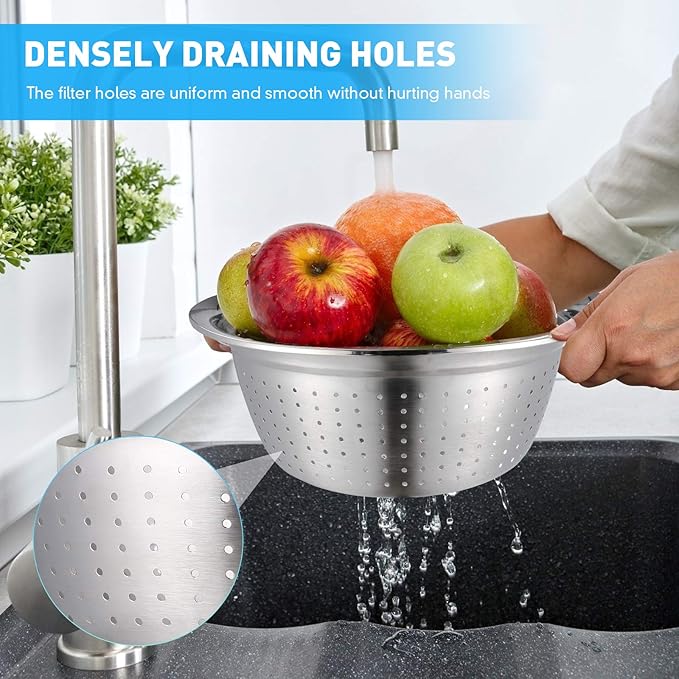 Stainless Steel Grater with Drain Basket 3-in-1 Multipurpose Vegetable Cutter Salad Bowl Kitchen Strainer and Shredder 10.2 Inch