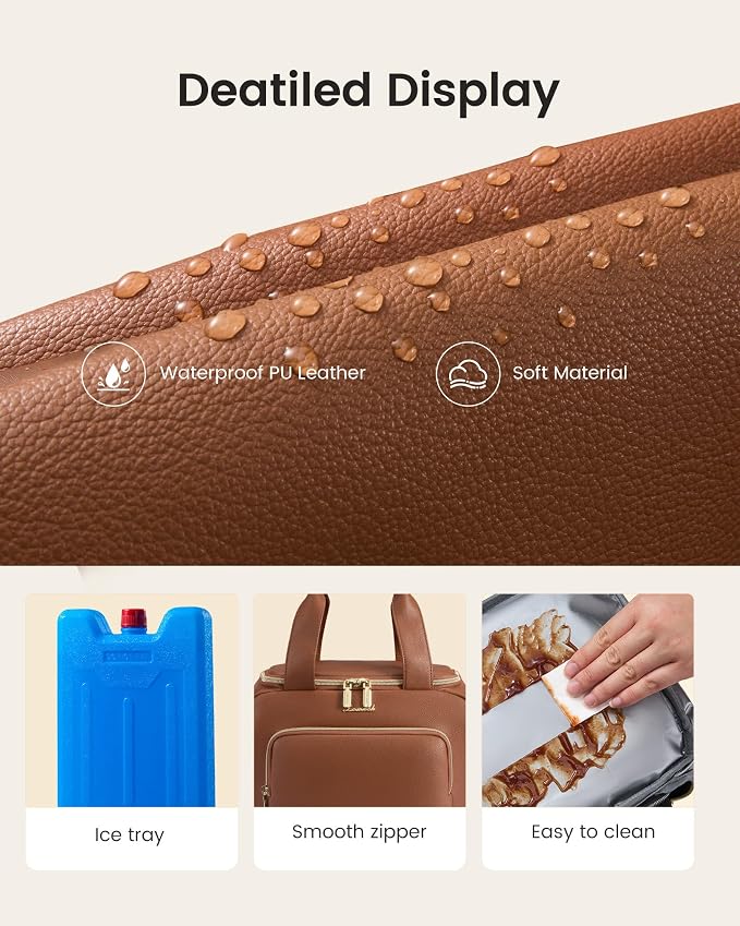 LOVEVOOK Insulated Lunch Bag for Women, PU leather Lunch Box with Shoulder Strap, Wide Opening Adult Large Lunch bags for Work Picnic Beach Family Camping Outdoor Teacher