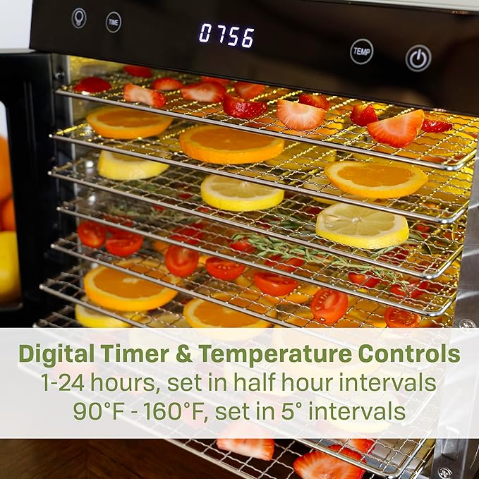 NESCO 8-Tray Stainless Steel Food Dehydrator – Digital Timer, Temp Control, Inner Light, Drip Tray – Jerky, Fruit, Herbs, Dog Treats, 650W, BPA-Free