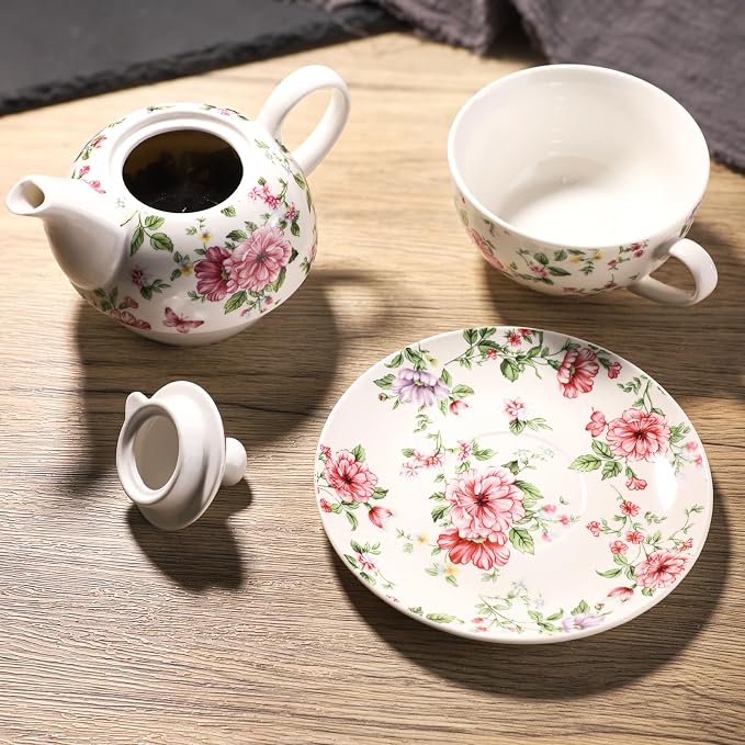 Tea Cup Set Ceramic Including 1 Teapot with lid 1 Tea Cup with 1 Sauser (C1)