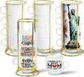 6oz Sublimation Coffee Mugs Set of 4, Blank Stackable Coffee Mugs with Rack Porcelain Stackable Cappuccino Cups with Metal Stand for Coffee, Tea, Cocoa, Milk (4 Set of 16 Pcs Mugs)