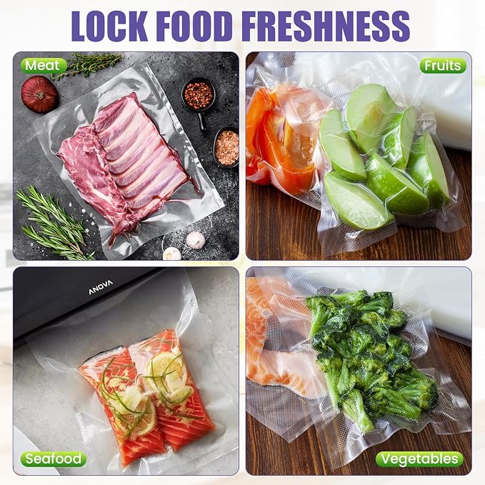 CAREGY Vacuum Sealer Bags 200 Quart 8" x 12" with BPA Free for Food Storage Meal Prep or Sous Vide