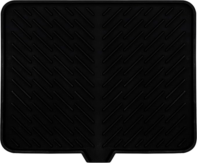 Luxet Silicone Dish Drying Mat with Built-in Drain Lip - Hygienic Drying Pad - Sturdy Compact Easy to Clean Tray Protects Surfaces Prevents Water Build Up -16.5 x 13 Inches (black)