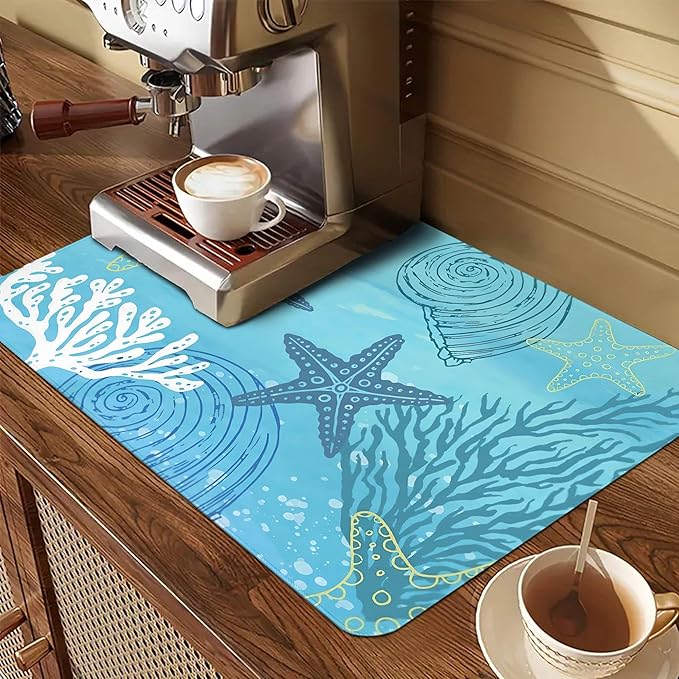 Decorative Stove Top Covers for Electric Stove 28"x20" – Heat Resistant Glass Cooktop Protector Dish Drying Mat – Non-Slip Rubber Backing Washer Top Cover Waterproof Extra Counter Space (Ocean 1)
