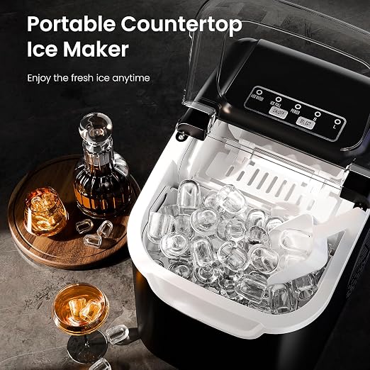 Antarctic Star Pro-Grade Countertop Ice Maker, 9 Cubes in 6 Mins, 26.5lbs/Day, Self-Cleaning, Ultra-Quiet for Home Bar, Kitchen, Office & Entertaining