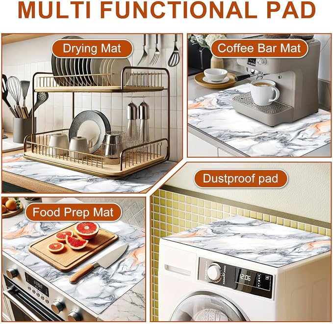 HOMETITUTE Stove Top Cover Diatomite Mat 28x20 Inch Marble Stovetop Covers Protector Heat Resistant Coffee Mat Kitchen Countertop Pad Laundry Surface Cooktop Cover Decor