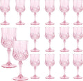 16 Pack Plastic Wine Glasses,10oz Unbreakable Vintage Style Goblets,Reusable Crystal Like Drinking Glass for Wedding Reception, Party Supplies (Pink)