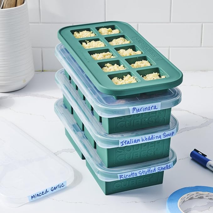 Souper Cubes Silicone Freezer Molds Gift Set, Kale | 2 Tbsp, 1/2 Cup, 1 Cup and 2 Cup Silicone Molds for Food Set, Perfect for Freezing Soup, Grains, Proteins, Herbs and More