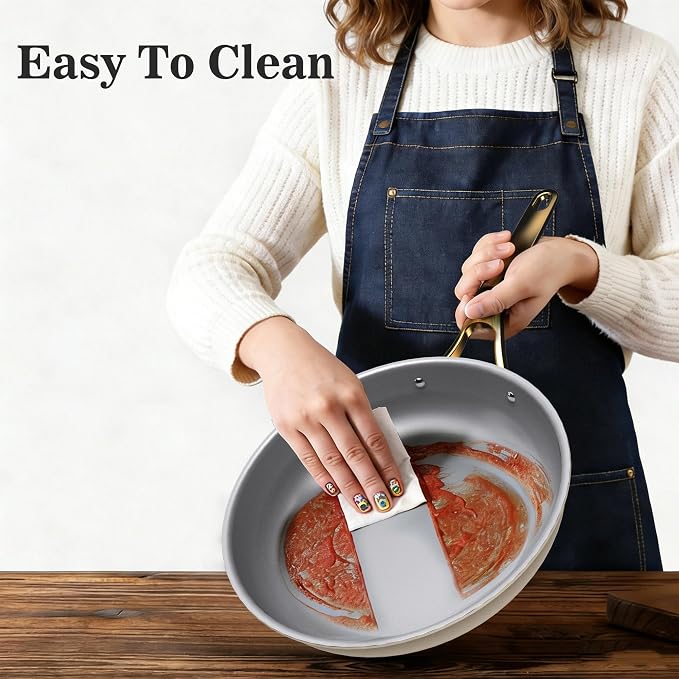7-Piece White Ceramic Nonstick Cookware Set, Pots and Pans | 4 pots, 3 clear lids; stay-cool grips; 100% PFAS-free; 480°F oven & dishwasher safe; heavy daily family cooking routines