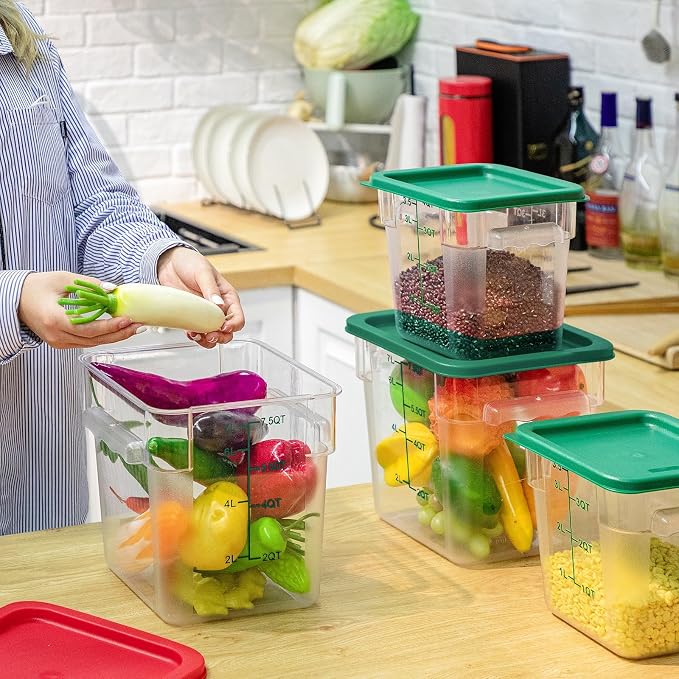 Lallisa 4 Pcs 8qt & 4qt Clear Food Storage Containers with Lids Handles and Scales, Stackable Plastic Square Food Storage Containers for Dough Proofing Baking Kitchen Restaurant(Green)