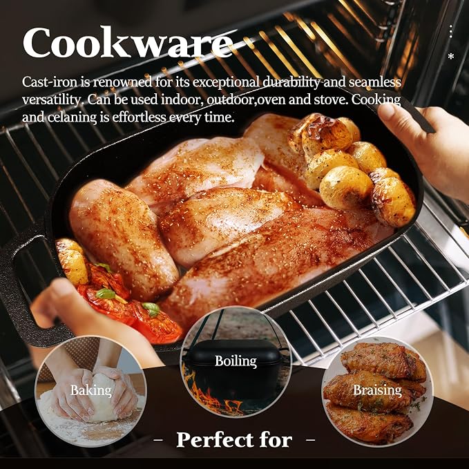 Cast Iron Sourdough Loaf Pan with Lid, Oval Dutch Oven for Bread Baking, Pre-Seasoned Sourdough Baking Supplies Kit, Cast Iron Dutch Oven for Homemade Bread, Sourdough Bread Pan