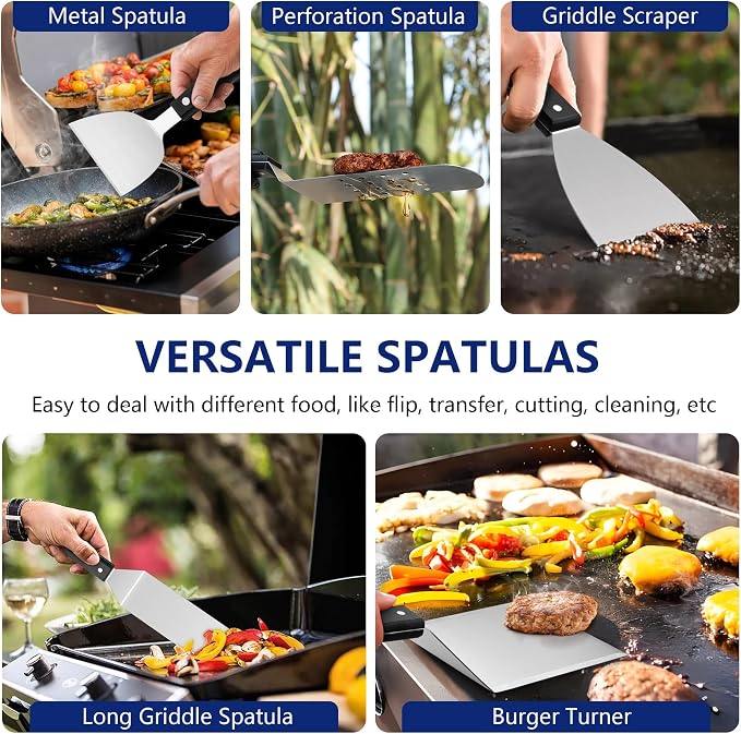 Joyfair 18Pcs Griddle Accessories Kit for Blackstone, (ABS Handles) | Flattop Grilling Accessory Set With Smash Burger Press, Stainless Steel Spatula Tool, Basting Cover For Outdoor BBQ Cooking